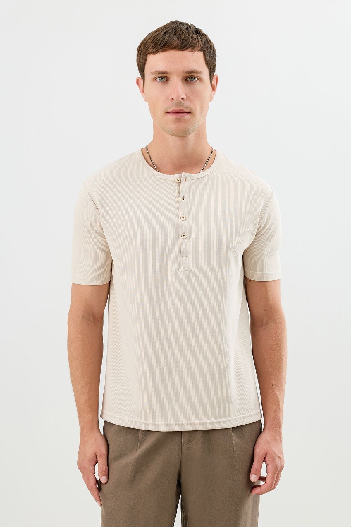 Cotton T-shirt with Button-Down Collar