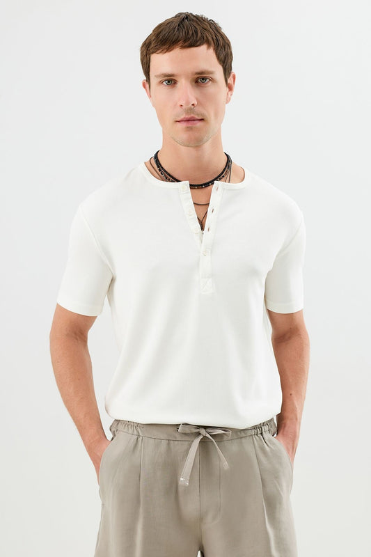 Cotton T-shirt with Button-Down Collar