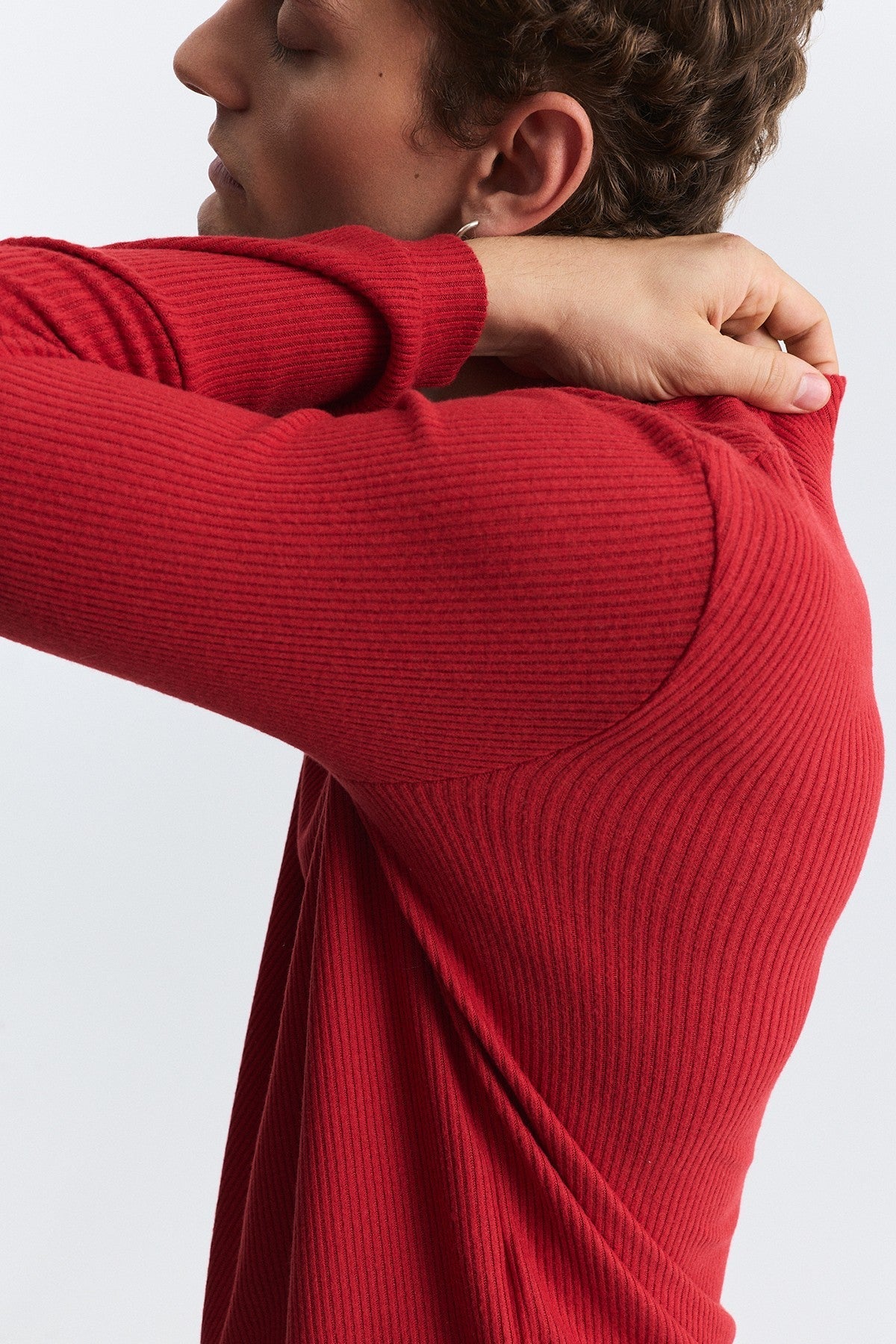 Single-Button, Ribbed, Long-Sleeved T-Shirt