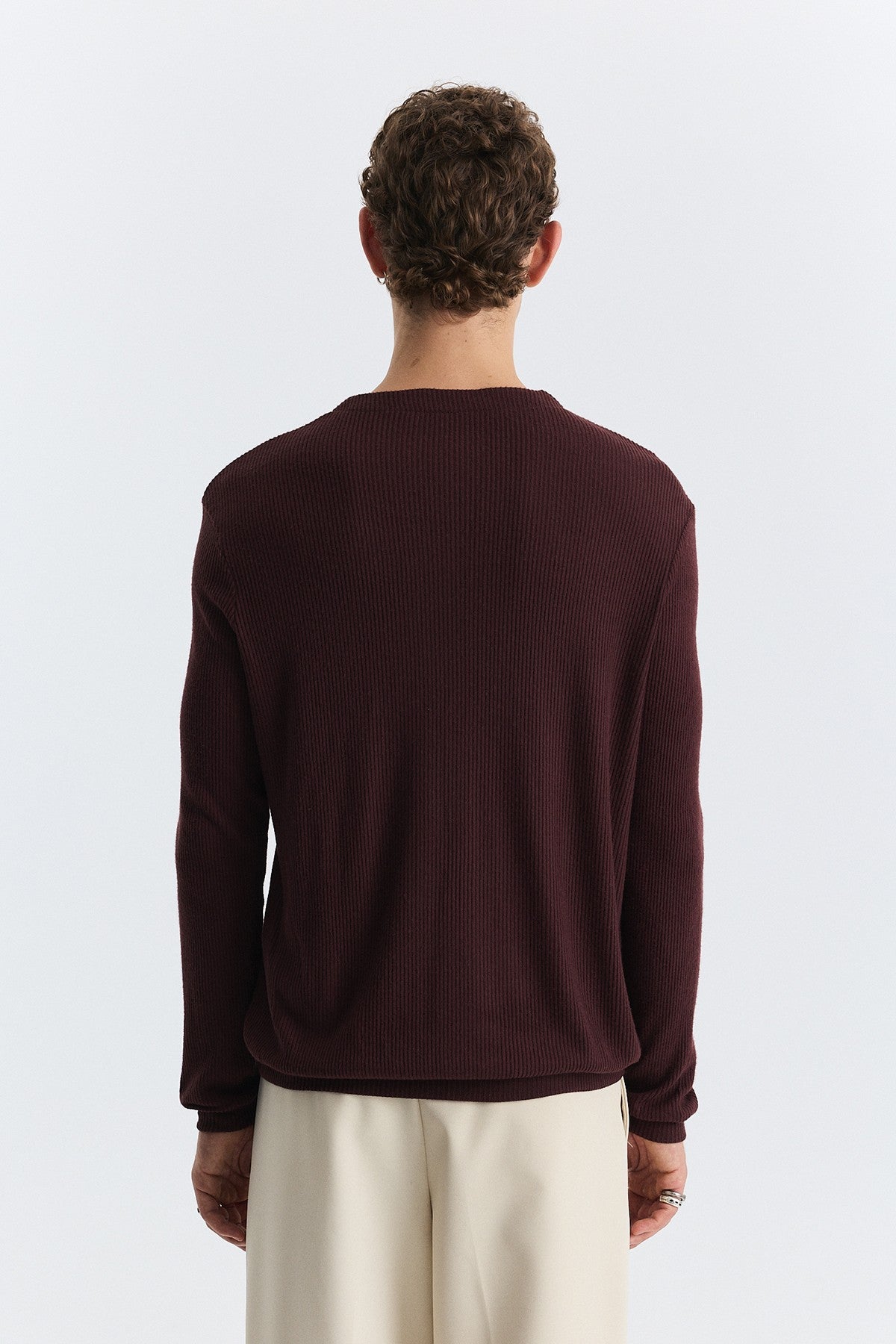 Single-Button, Ribbed, Long-Sleeved T-Shirt