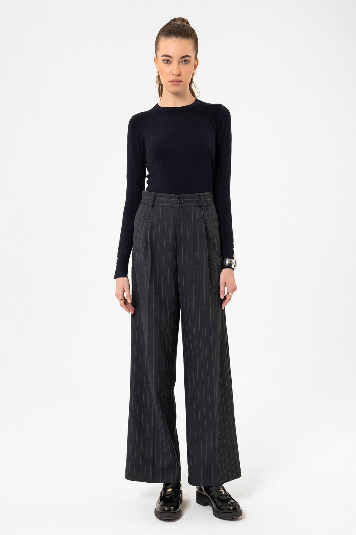 Antioch Women's High-Waisted Pleated Striped Pants