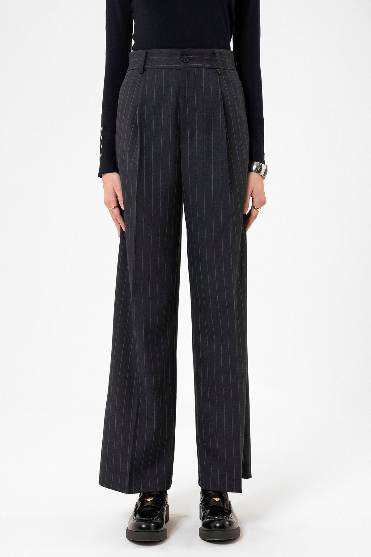 Antioch Women's High-Waisted Pleated Striped Pants