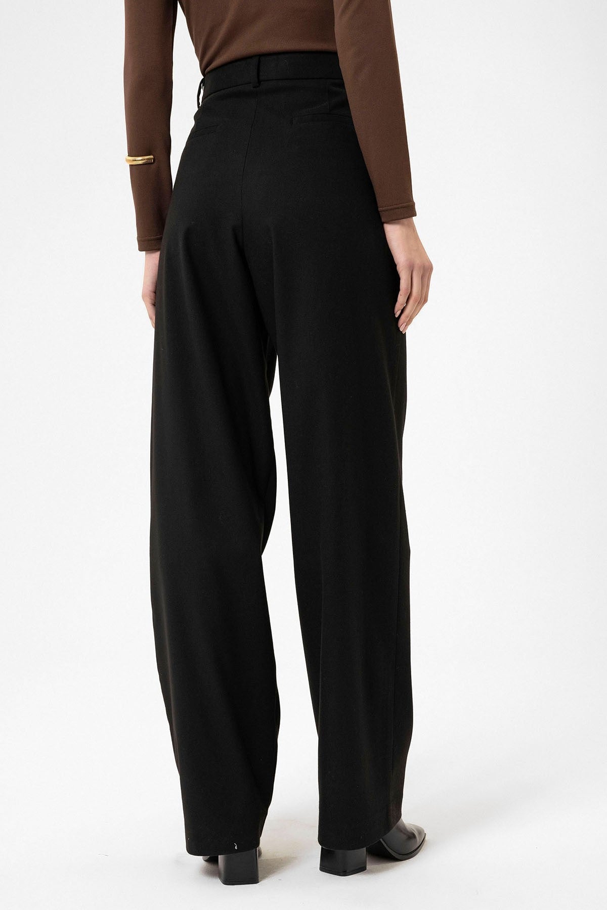 Women's High-Waisted Pants with Seam Details, Straight Fit