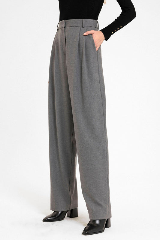 Women's High-Waisted Pants with Seam Details, Straight Fit