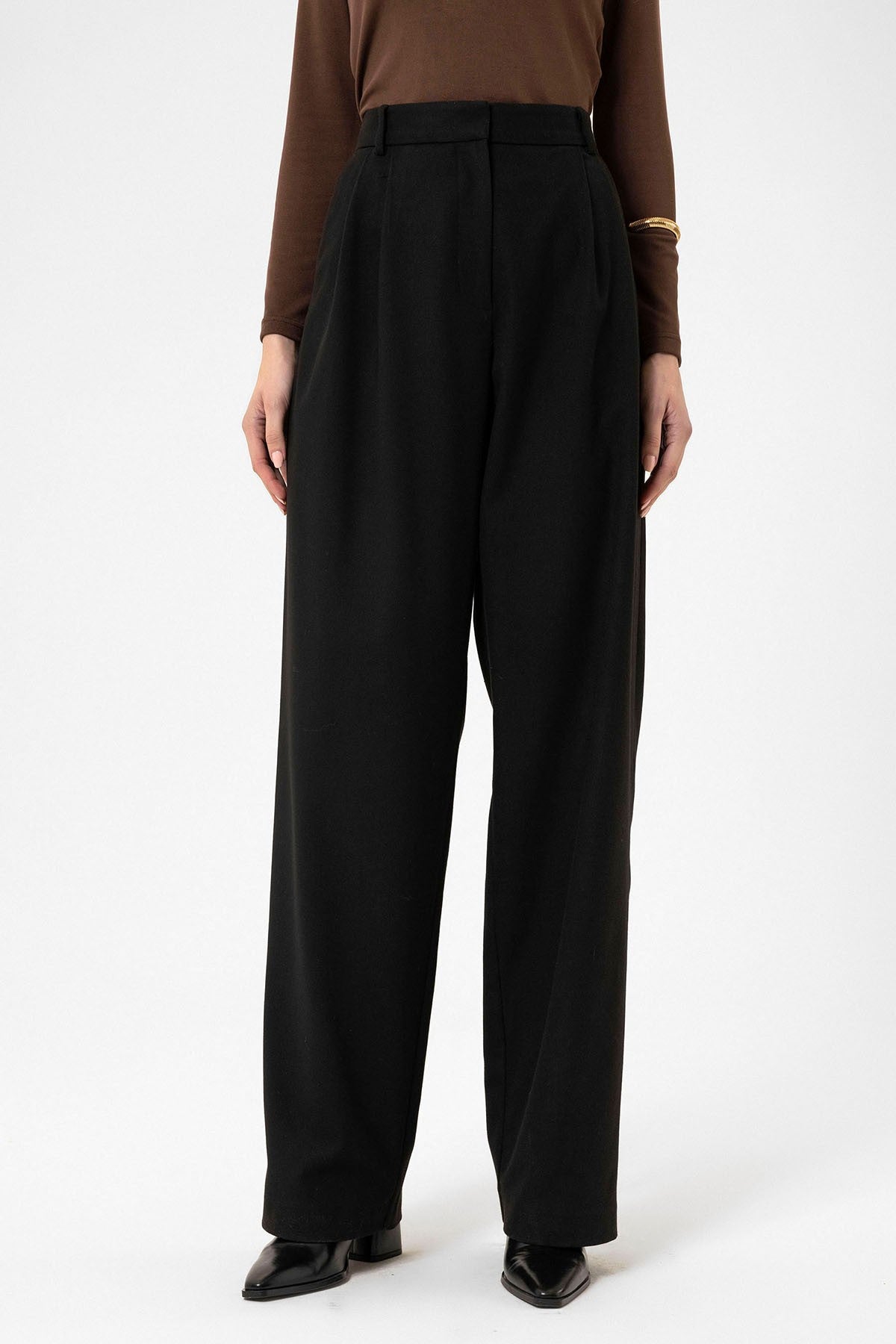 Women's High-Waisted Pants with Seam Details, Straight Fit