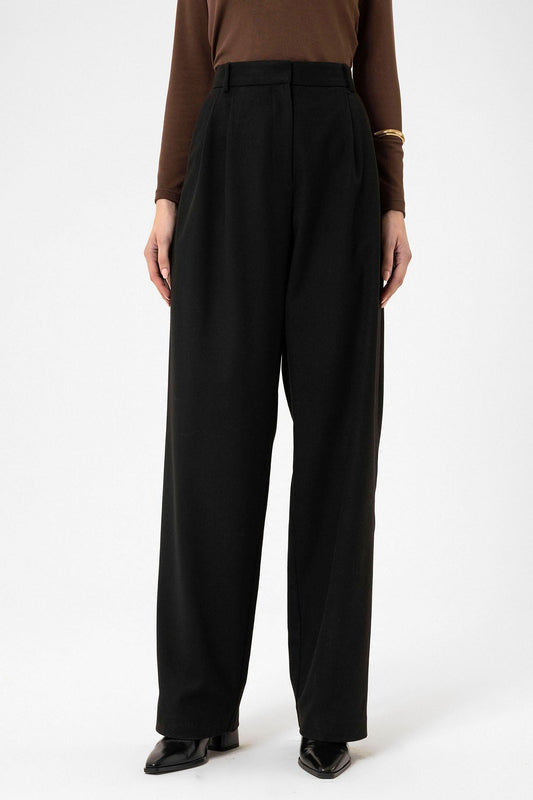 Women's High-Waisted Pants with Seam Details, Straight Fit