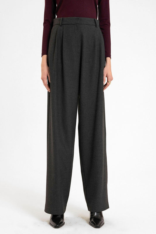 Women's High-Waisted Pants with Seam Details, Straight Fit