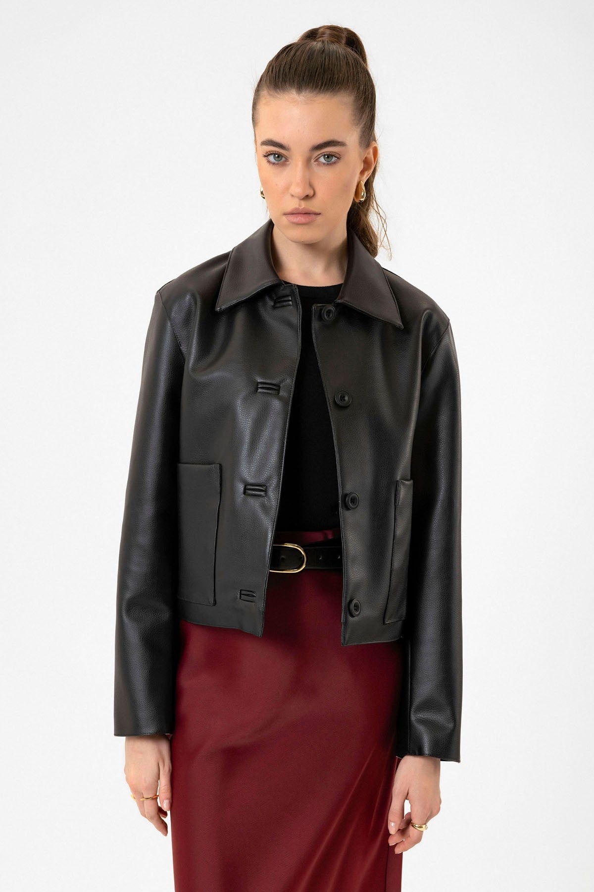 Antioch Women's Polo-Neck Faux Leather Jacket