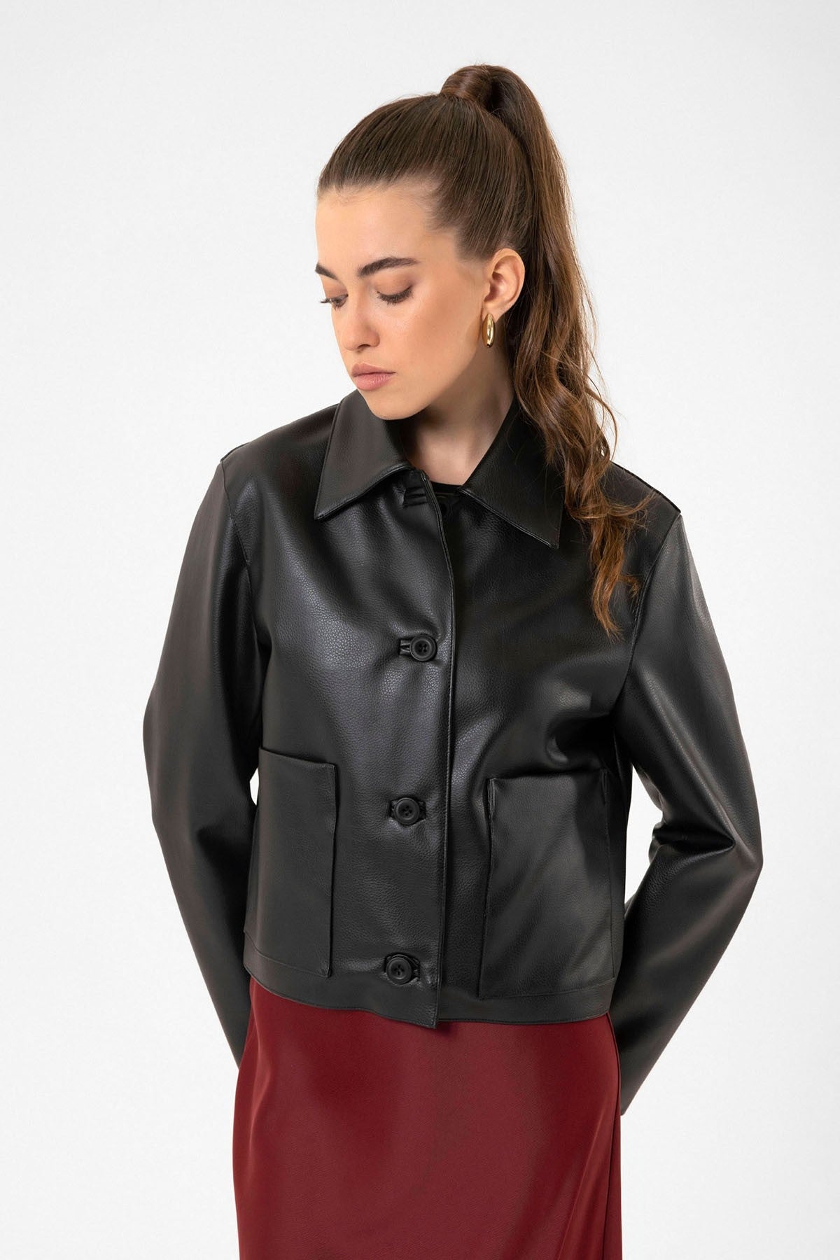 Antioch Women's Polo-Neck Faux Leather Jacket