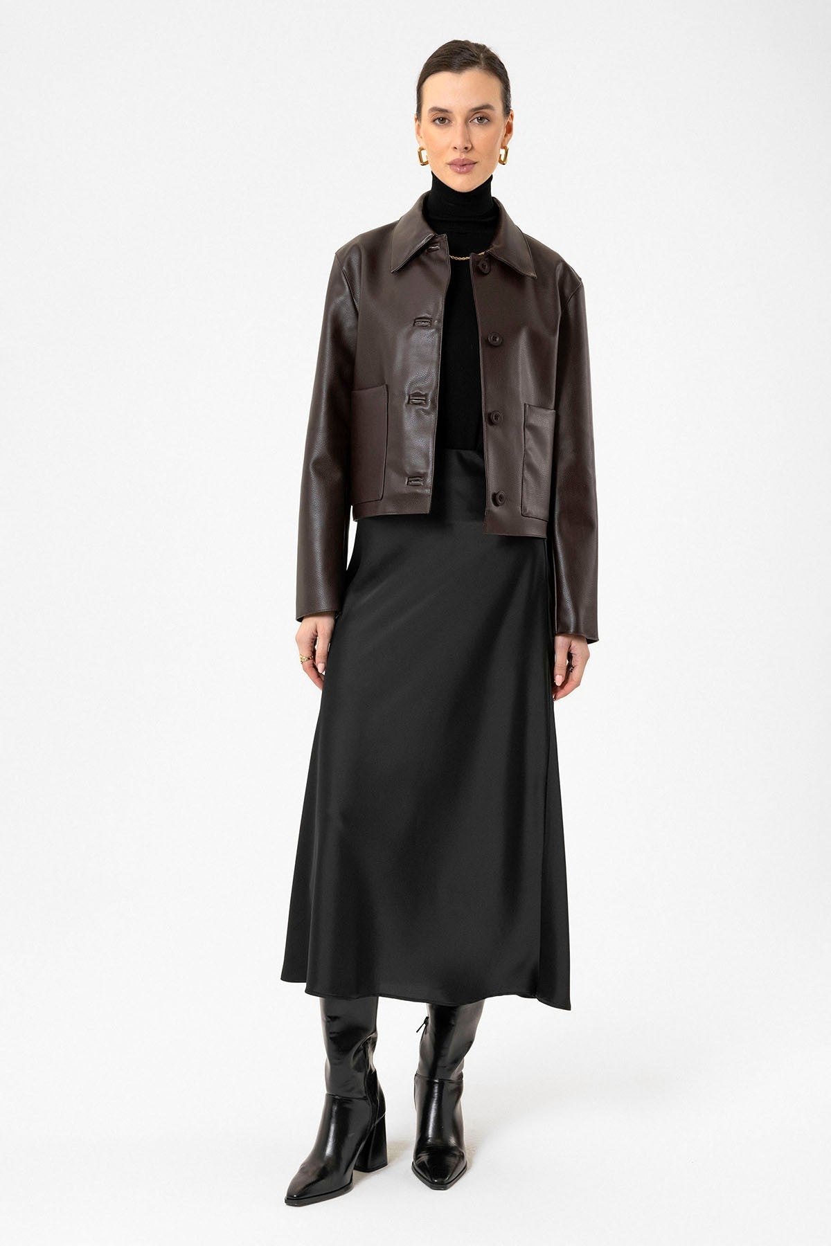 Antioch Women's Polo-Neck Faux Leather Jacket