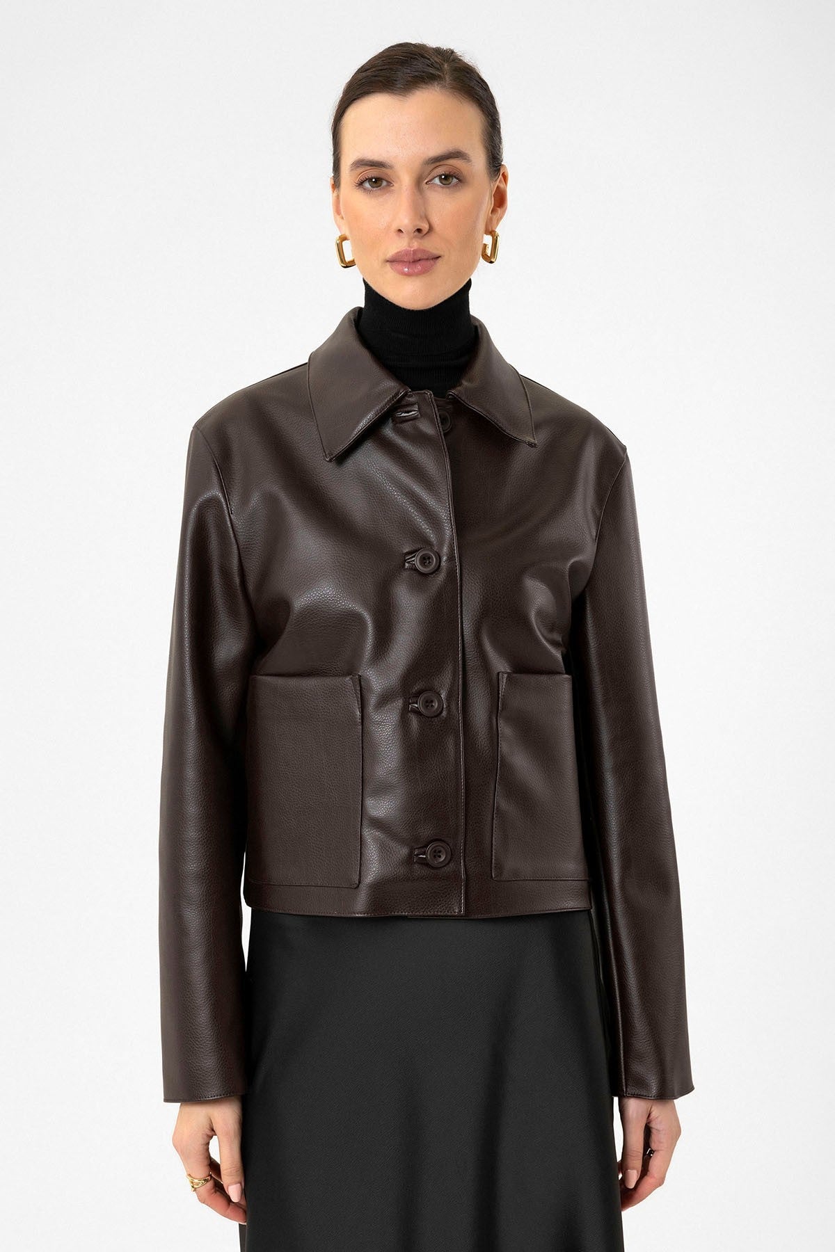 Antioch Women's Polo-Neck Faux Leather Jacket