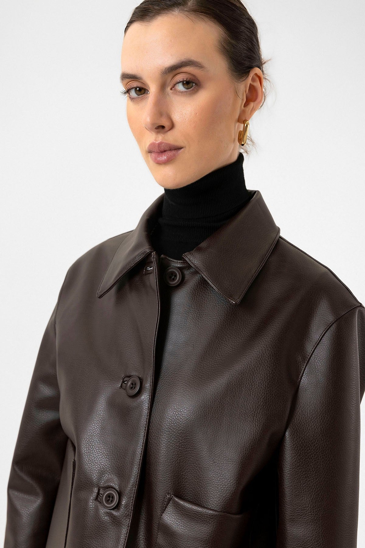 Antioch Women's Polo-Neck Faux Leather Jacket