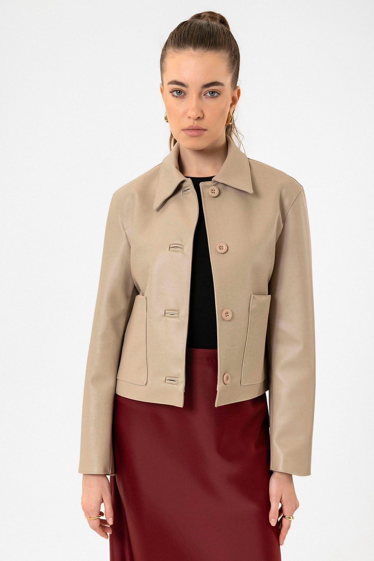 Antioch Women's Polo-Neck Faux Leather Jacket