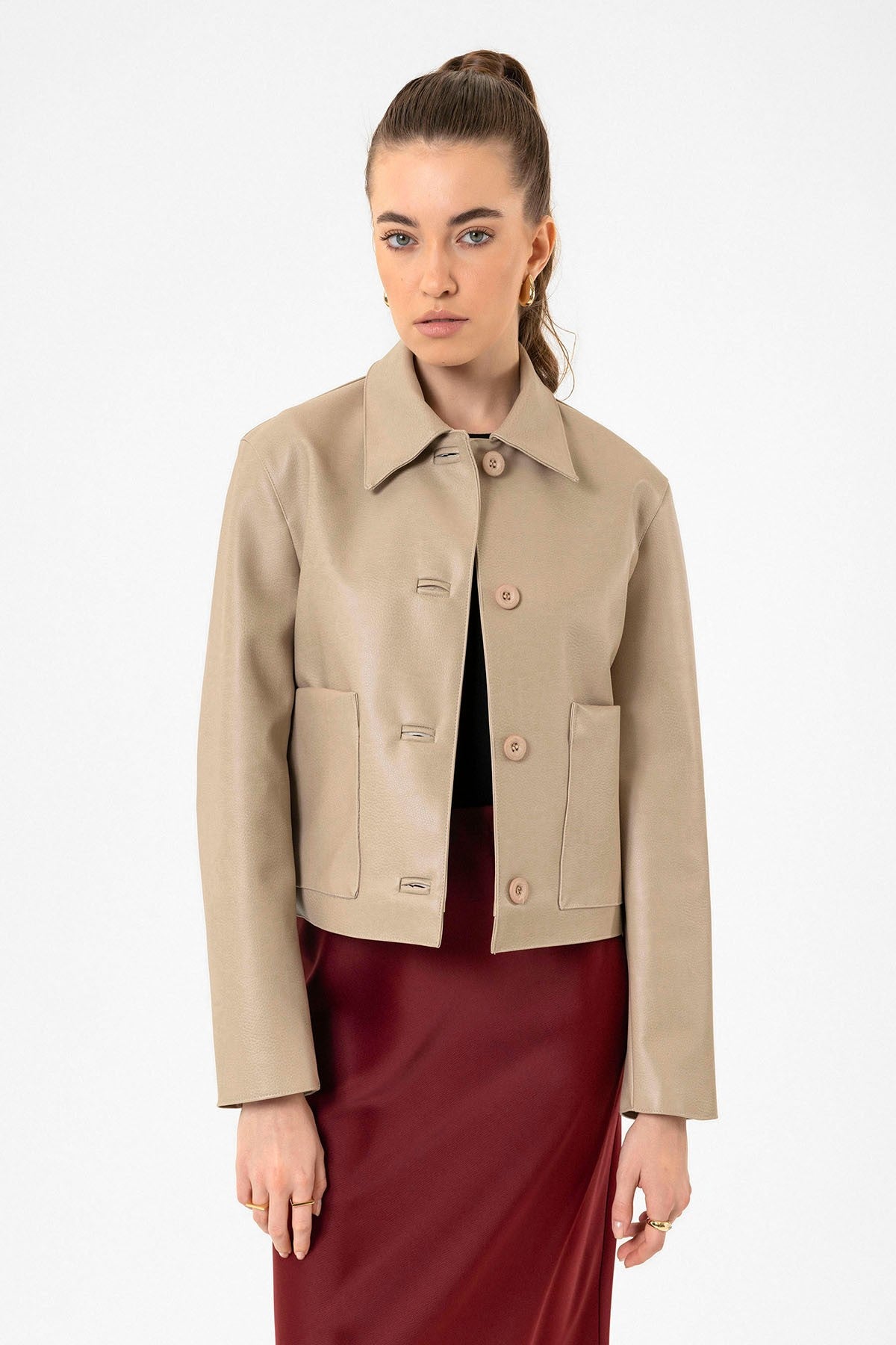 Antioch Women's Polo-Neck Faux Leather Jacket