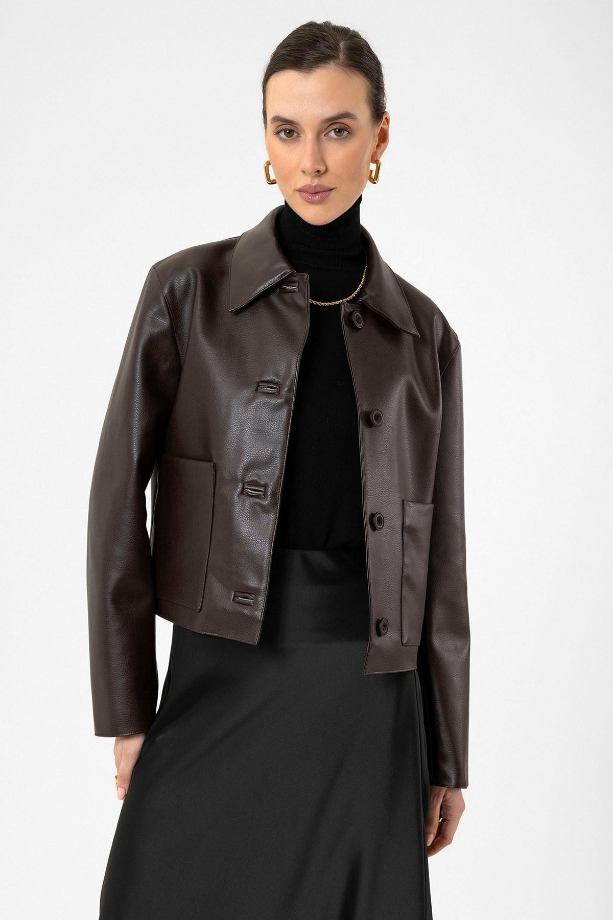 Antioch Women's Polo-Neck Faux Leather Jacket
