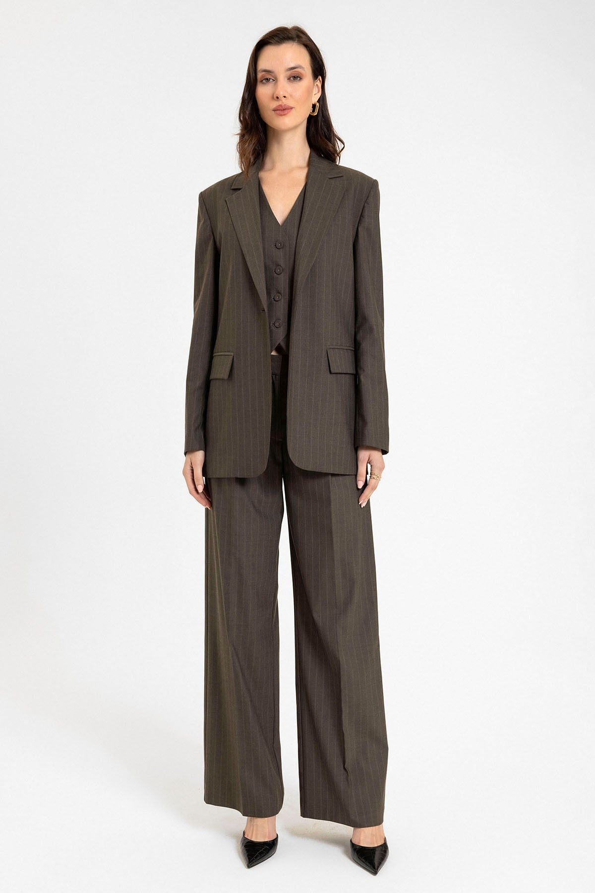 Antioch Women's Single-Button Striped Blazer Jacket