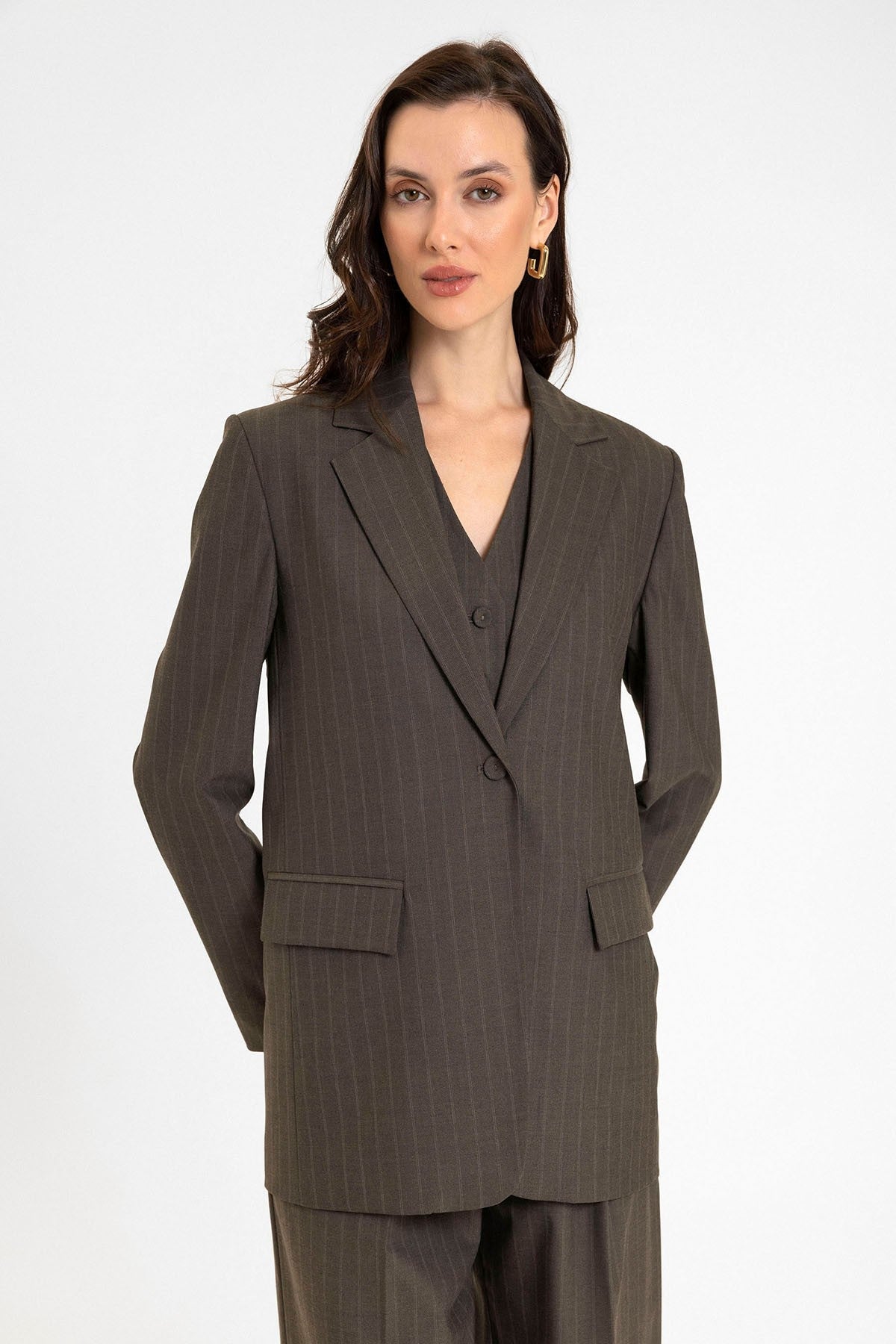 Antioch Women's Single-Button Striped Blazer Jacket