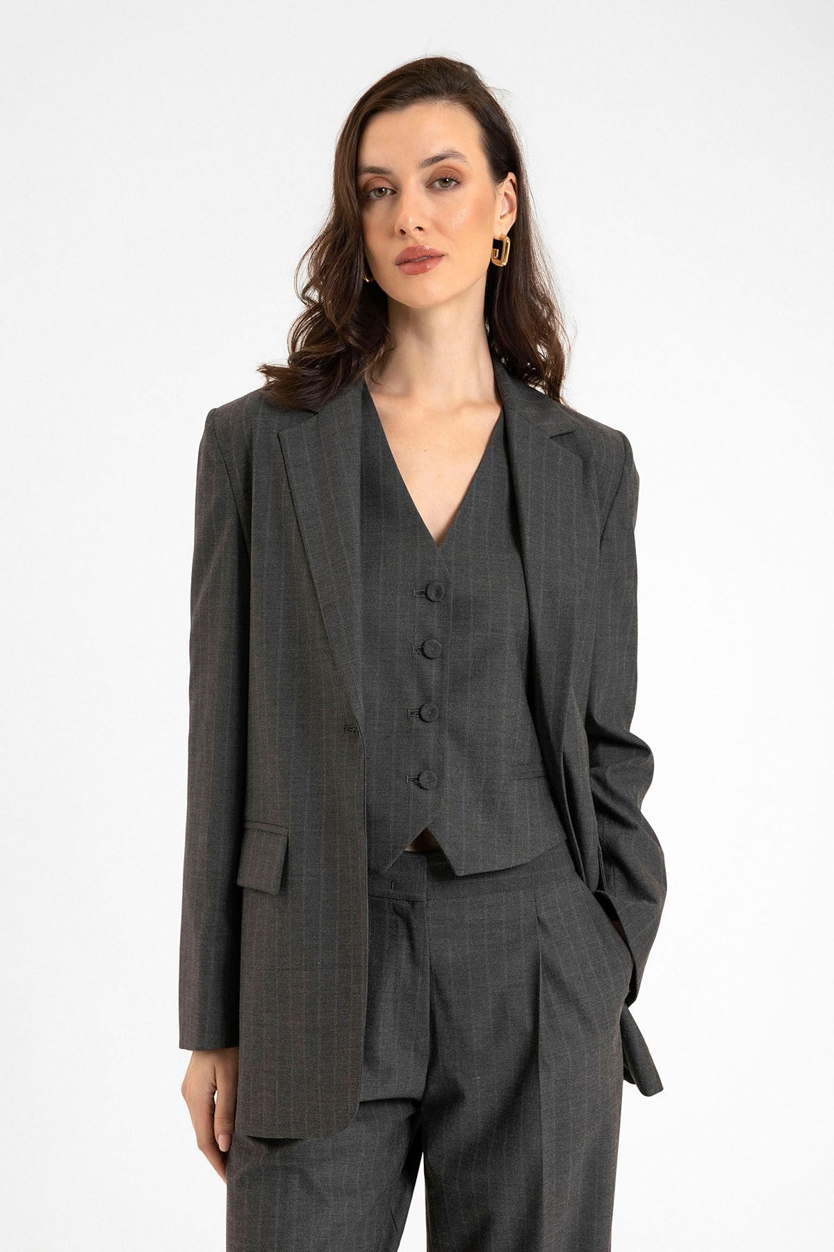 Antioch Women's Single-Button Striped Blazer Jacket