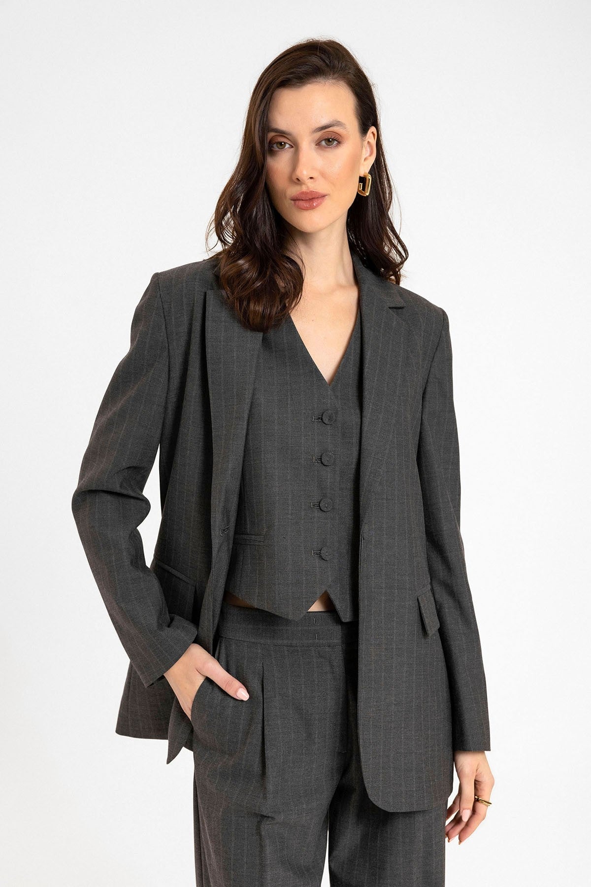 Antioch Women's Single-Button Striped Blazer Jacket