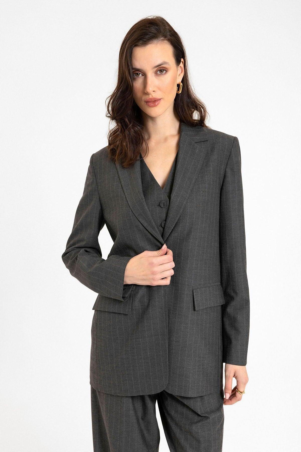 Antioch Women's Single-Button Striped Blazer Jacket