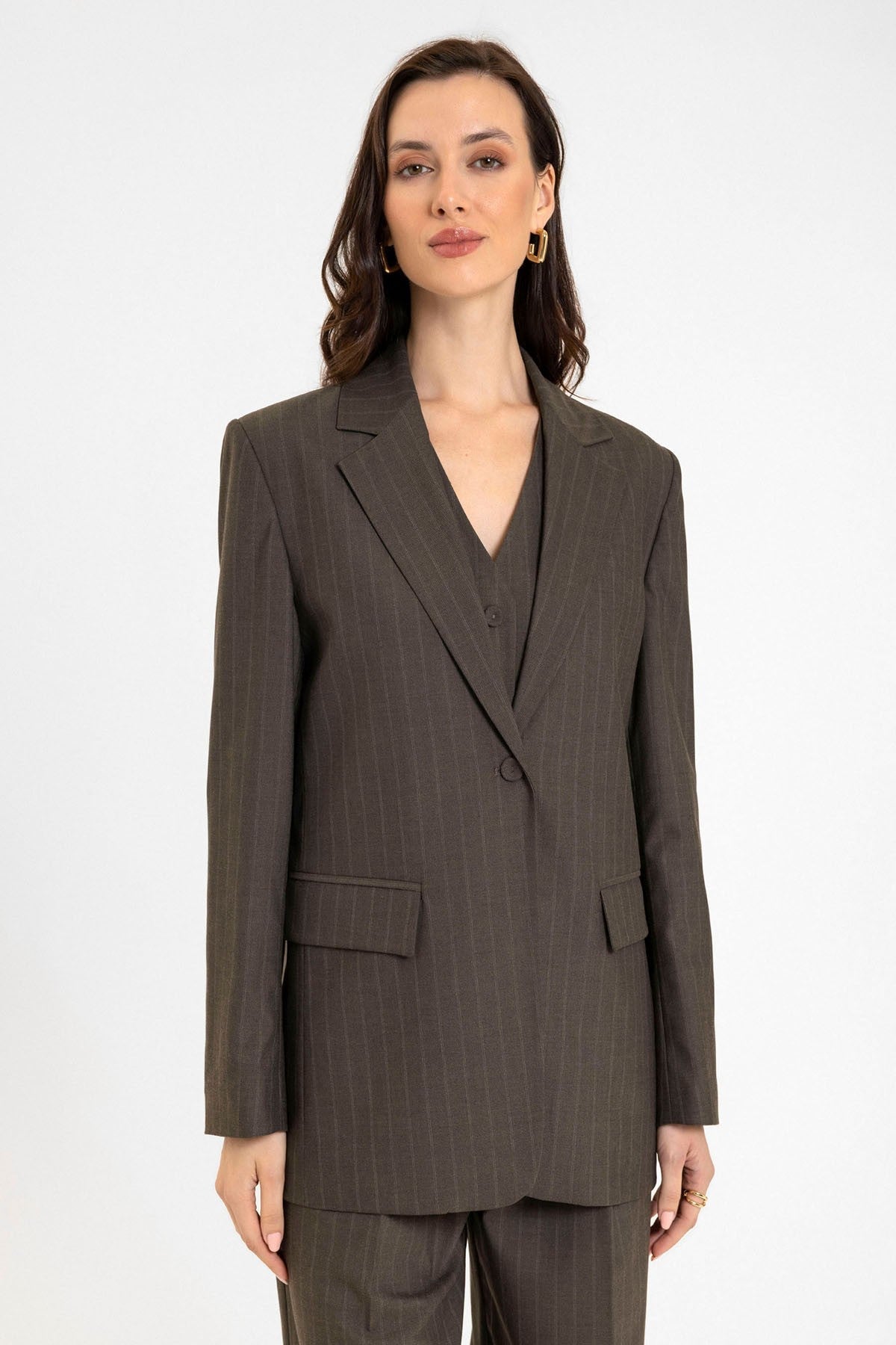 Antioch Women's Single-Button Striped Blazer Jacket