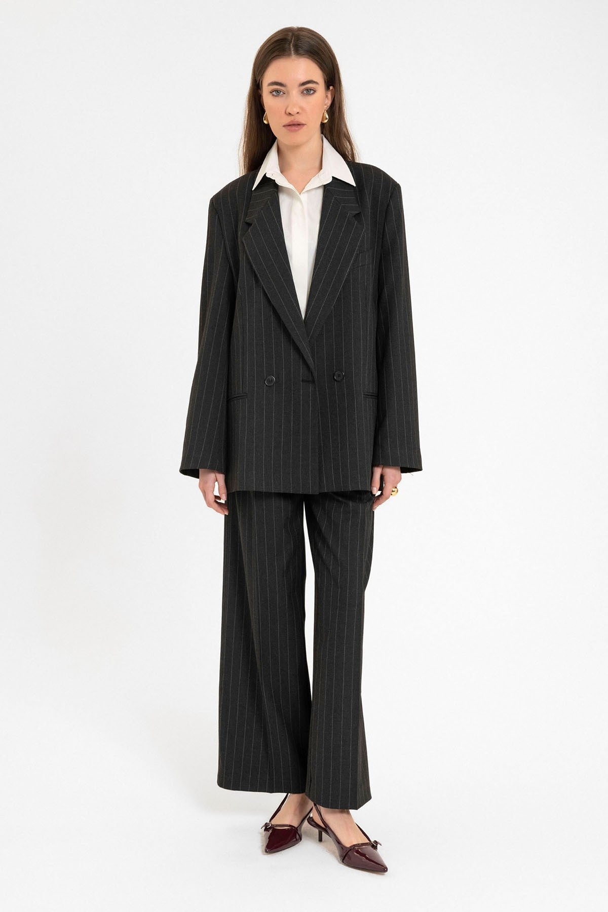 Antioch Women's Striped Oversized Blazer Jacket