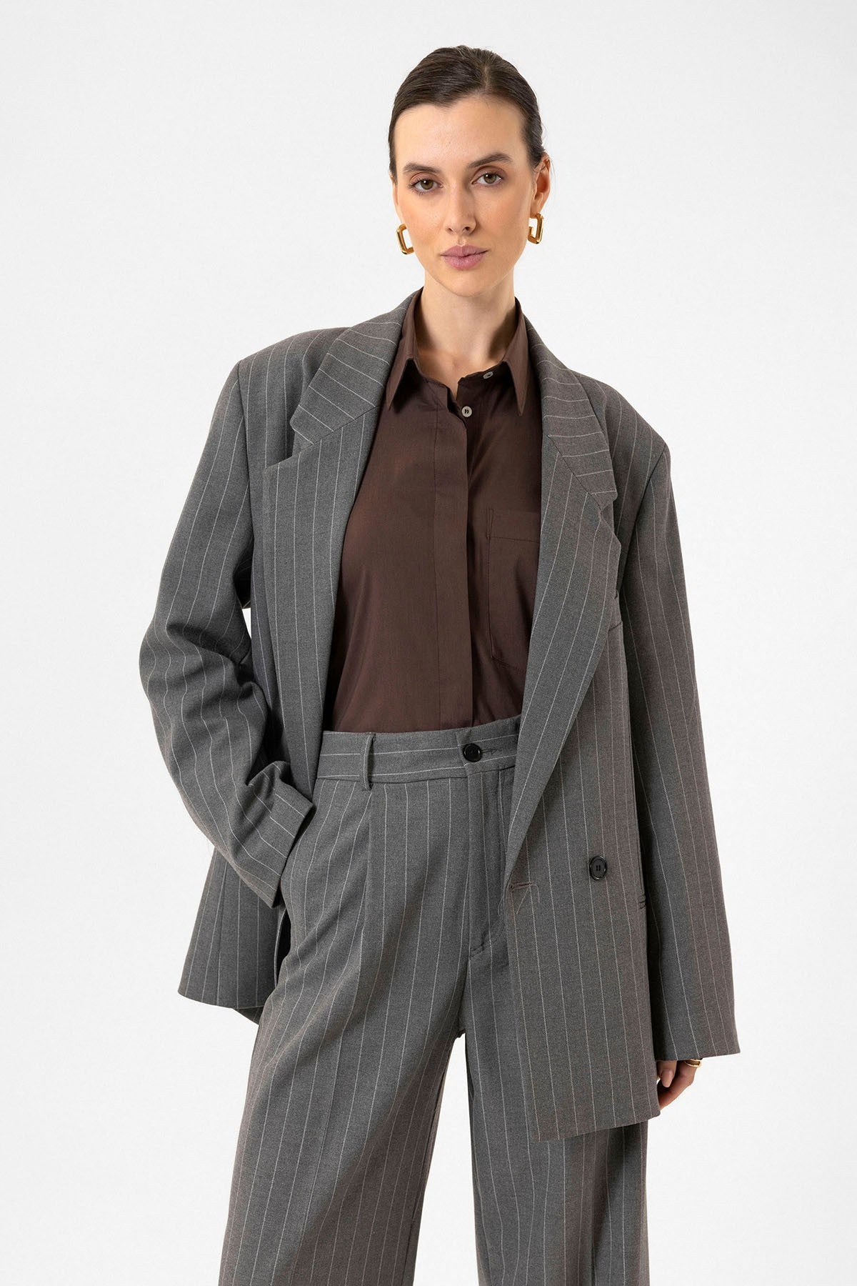 Antioch Women's Striped Oversized Blazer Jacket