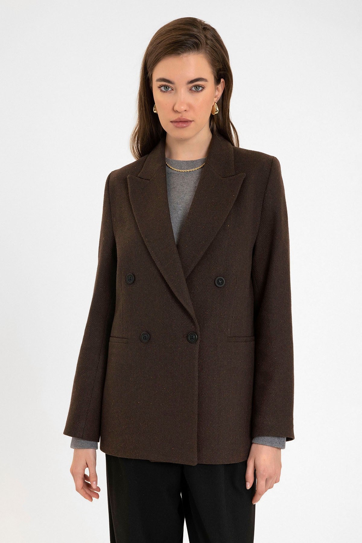 Antioch Women's Wool-Blend Herringbone-Patterned Blazer Jacket