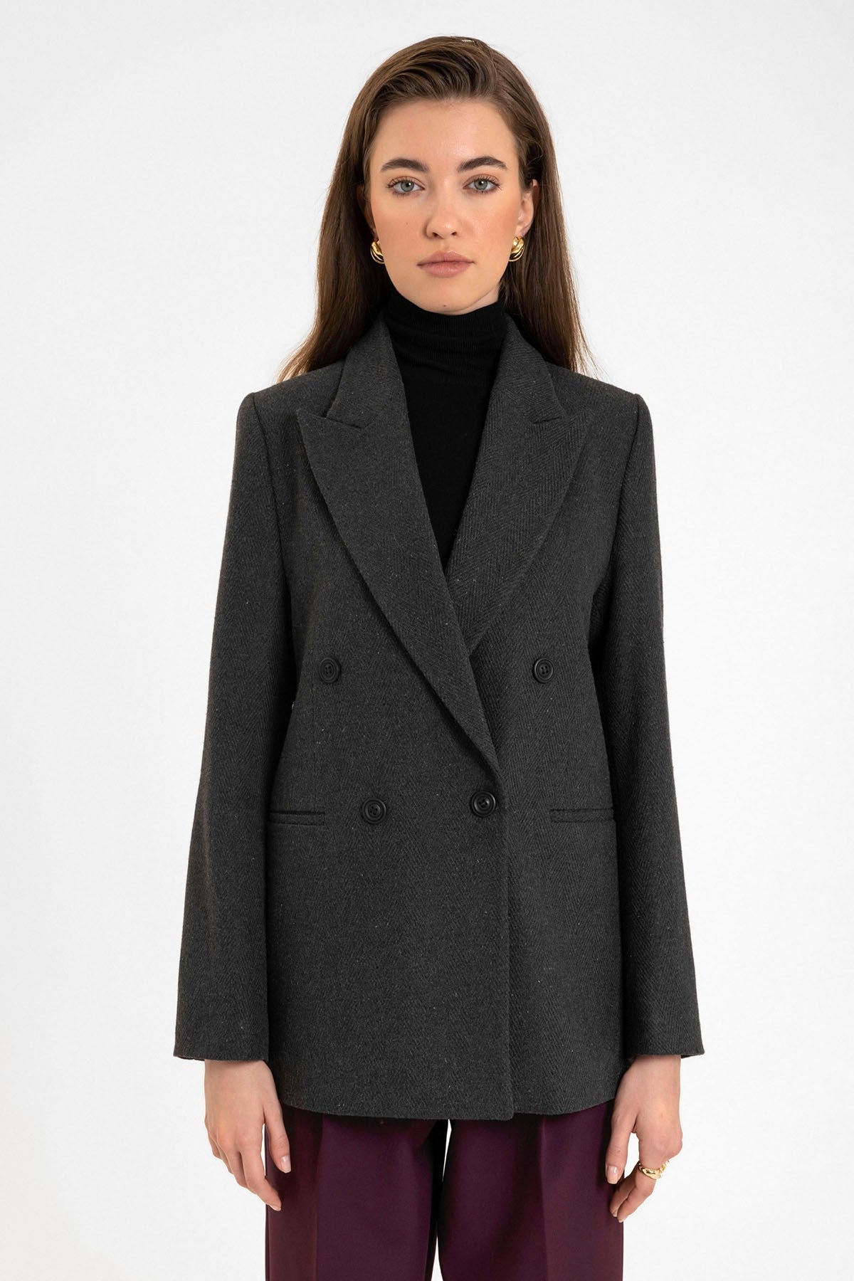 Antioch Women's Wool-Blend Herringbone-Patterned Blazer Jacket