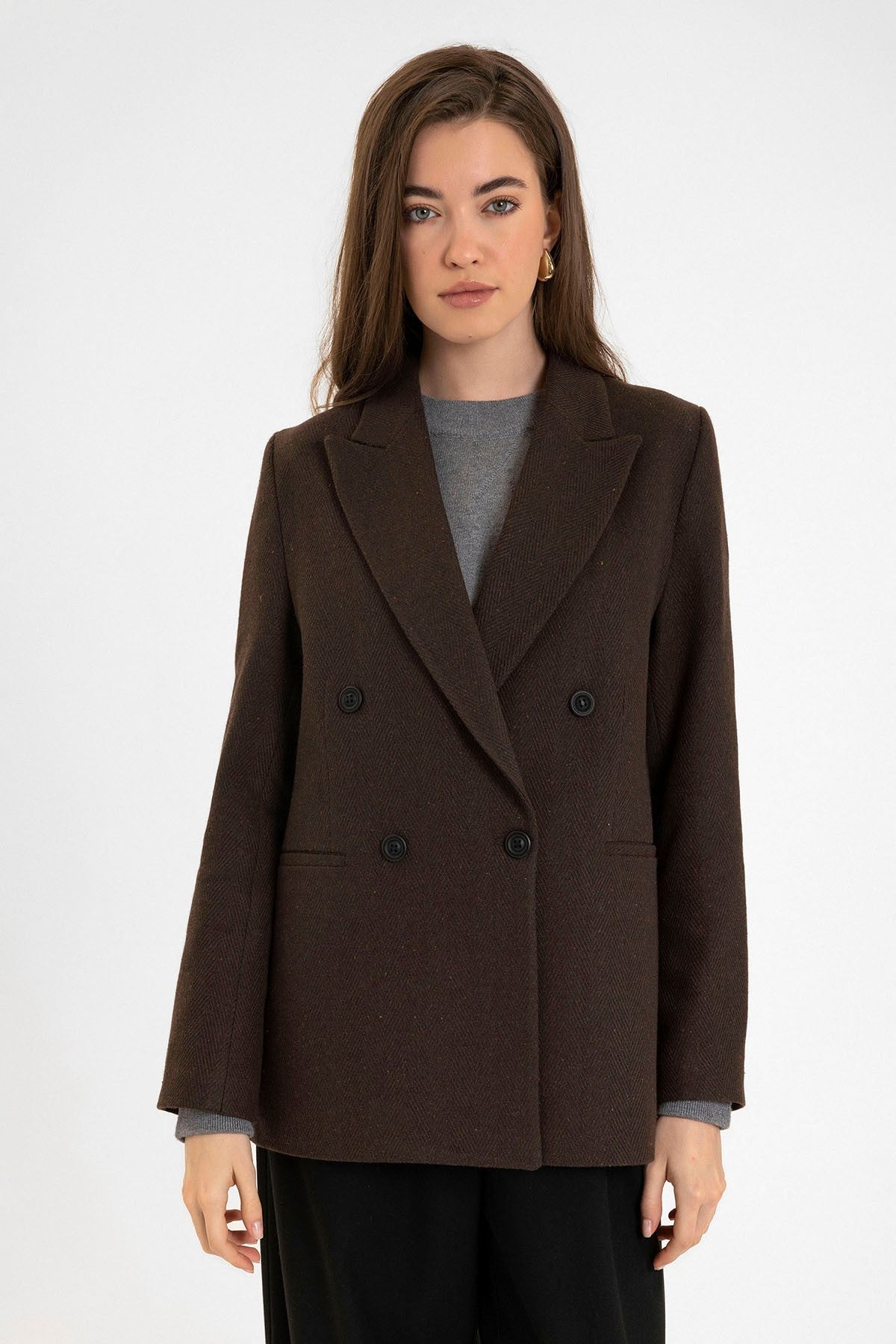Antioch Women's Wool-Blend Herringbone-Patterned Blazer Jacket