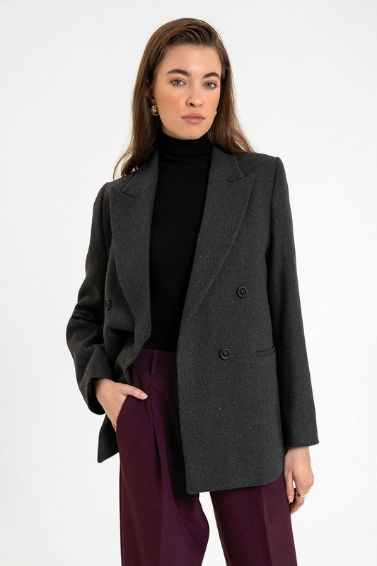 Antioch Women's Wool-Blend Herringbone-Patterned Blazer Jacket
