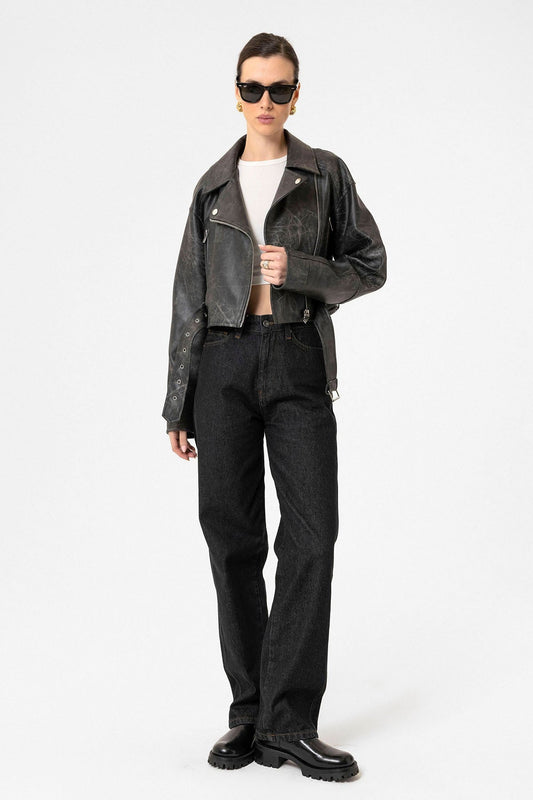 Antioch Women's Faux Leather Crop Biker Jacket