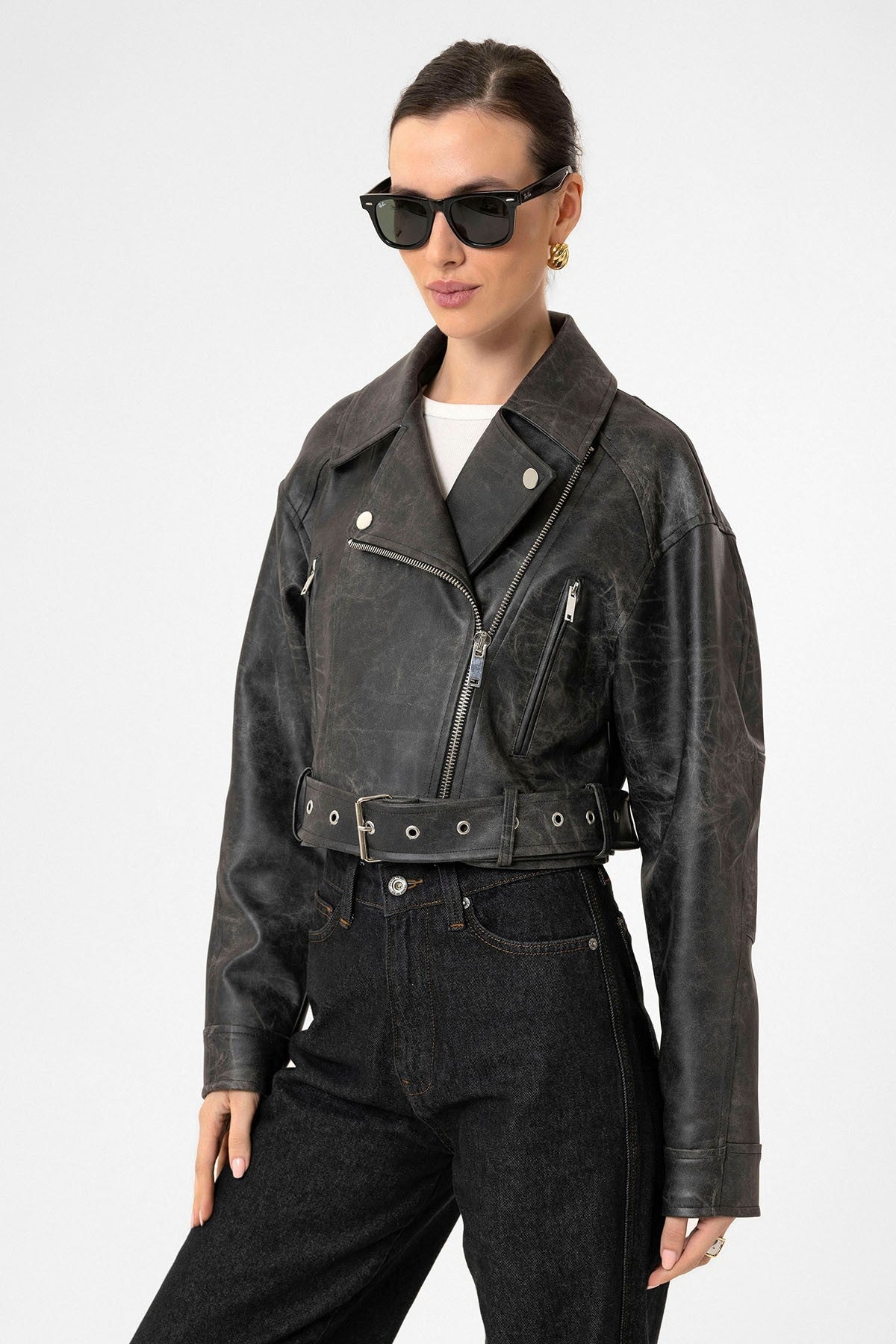Antioch Women's Faux Leather Crop Biker Jacket