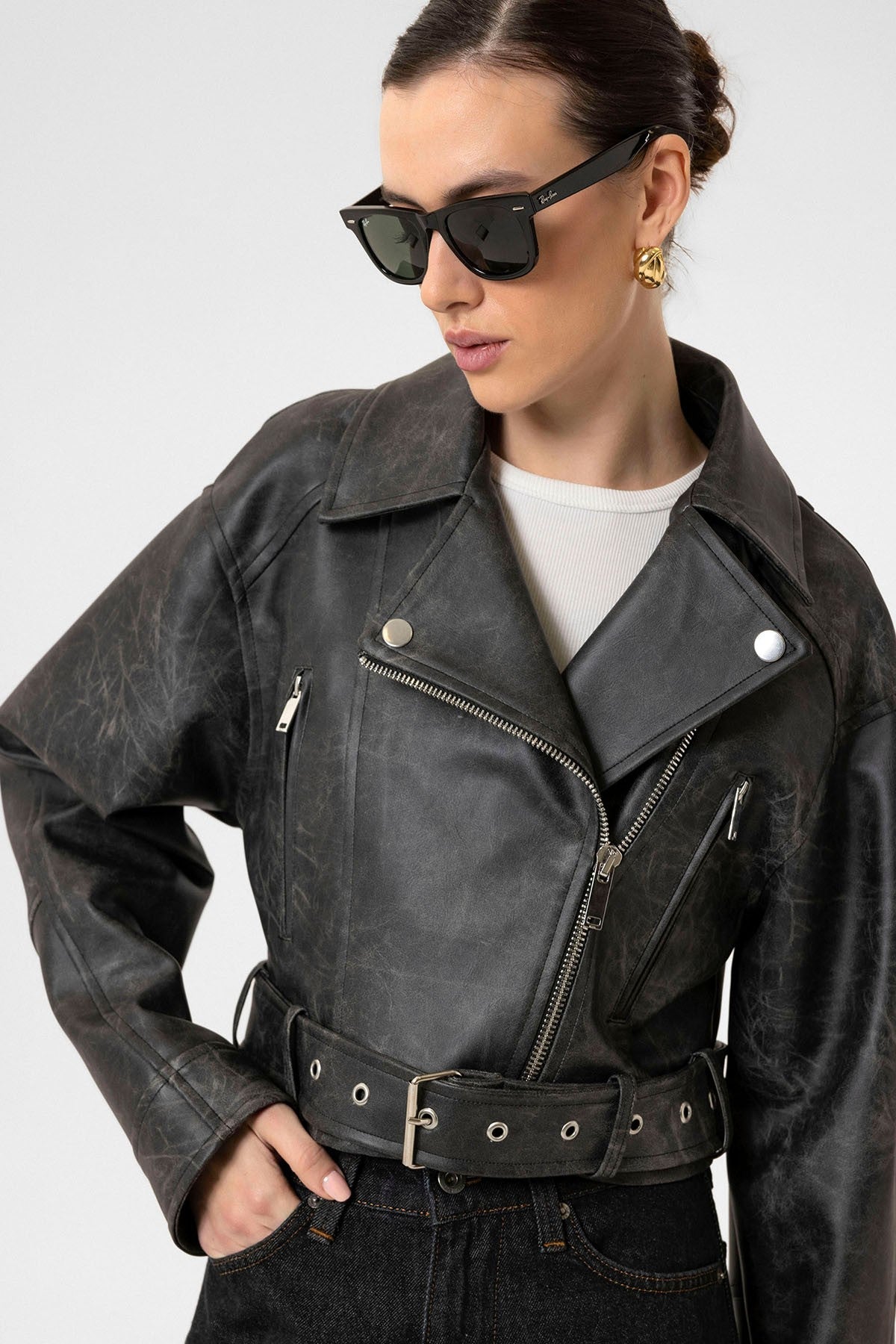 Antioch Women's Faux Leather Crop Biker Jacket