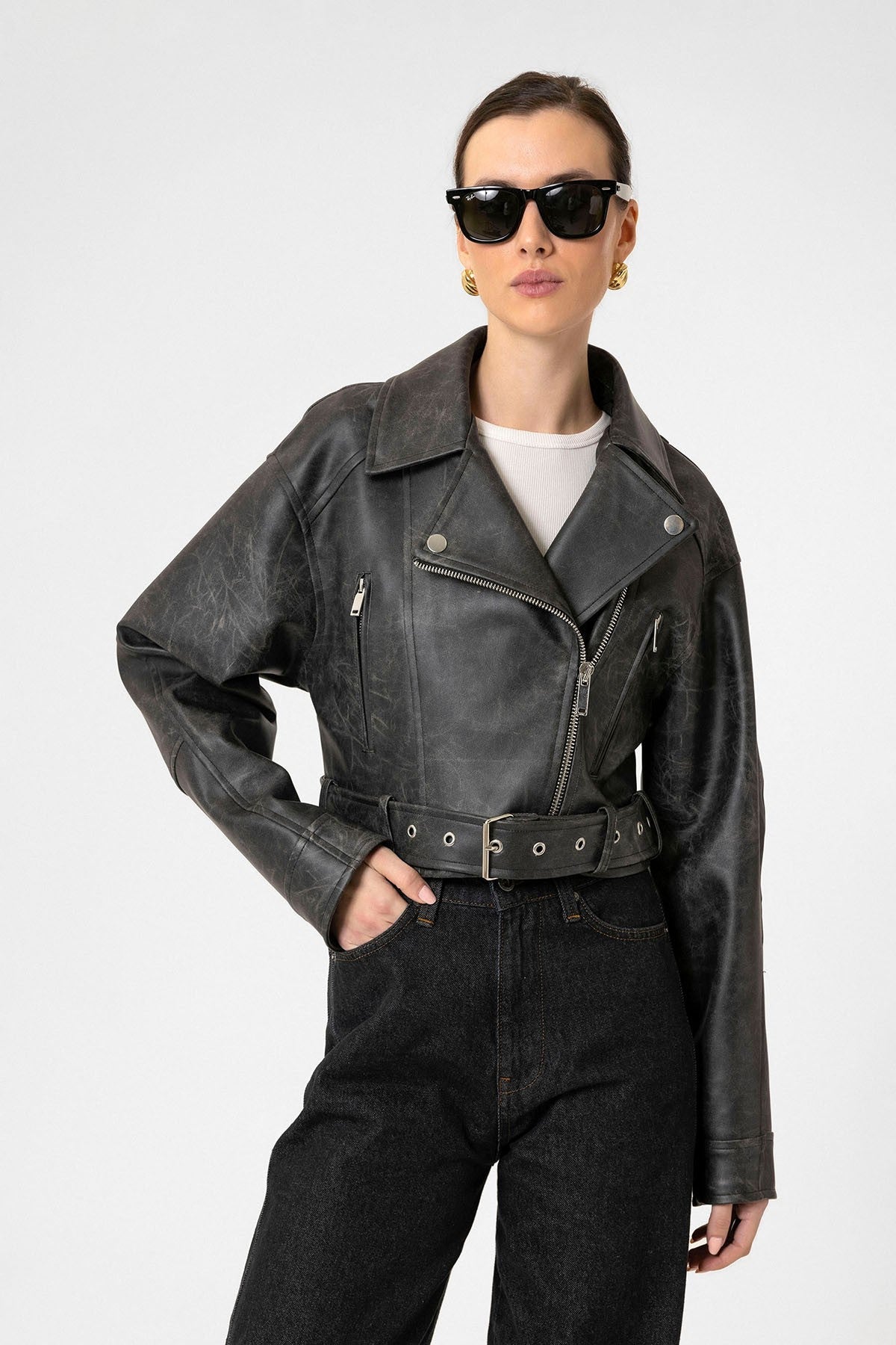 Antioch Women's Faux Leather Crop Biker Jacket