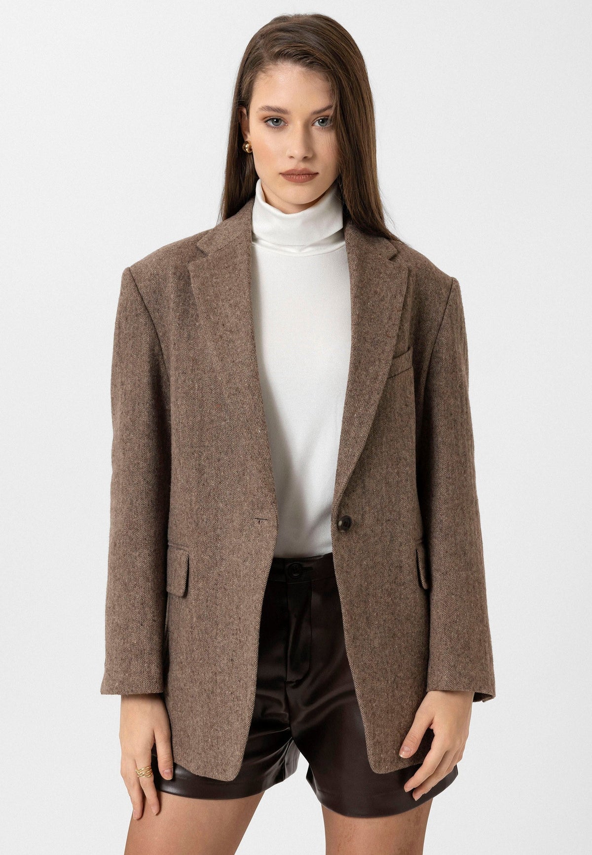 Antioch Women's Relaxed-Fit Herringbone-Patterned Blazer Jacket