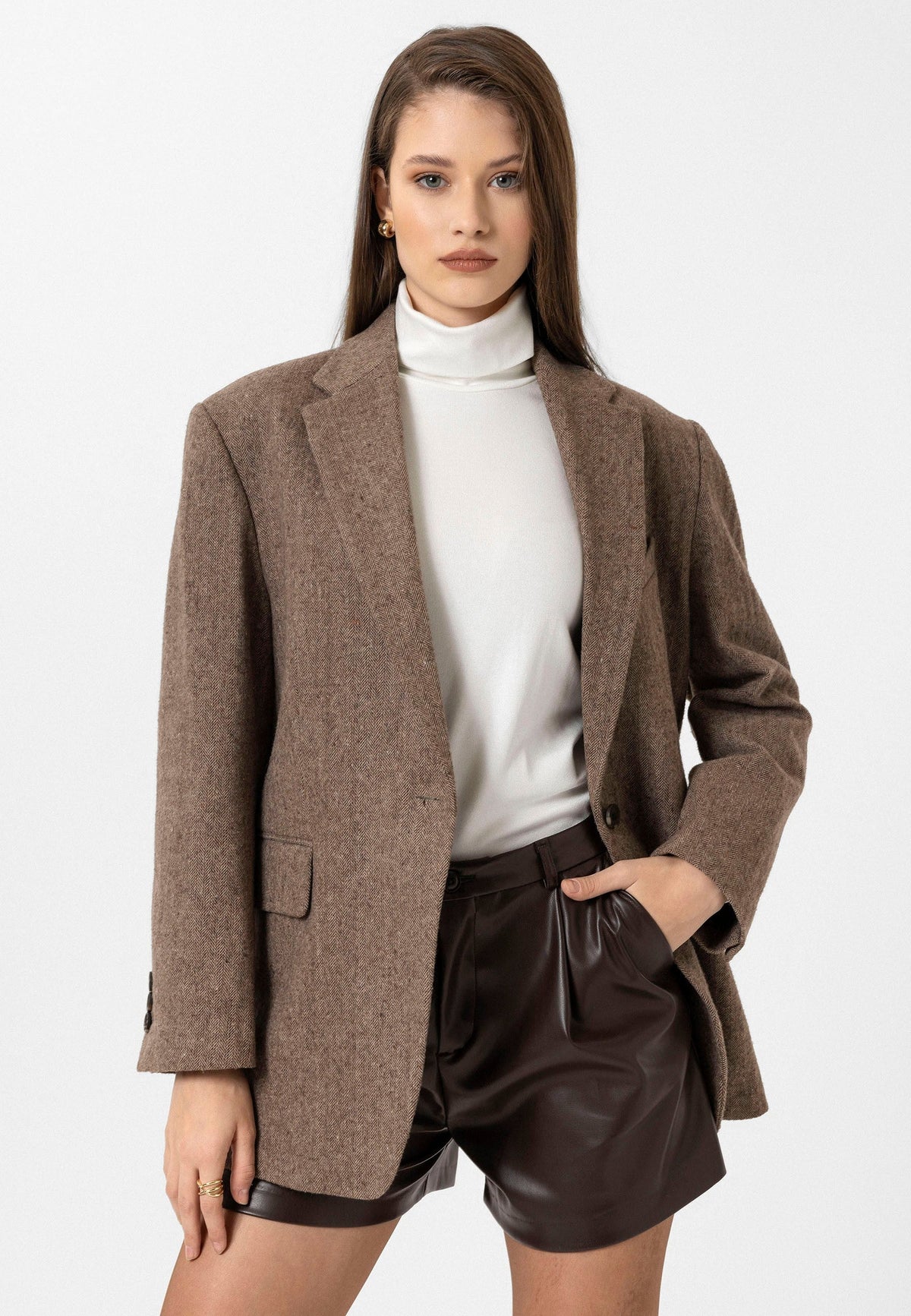 Antioch Women's Relaxed-Fit Herringbone-Patterned Blazer Jacket