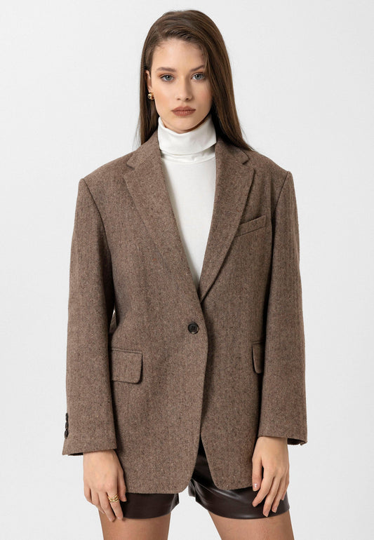 Antioch Women's Relaxed-Fit Herringbone-Patterned Blazer Jacket