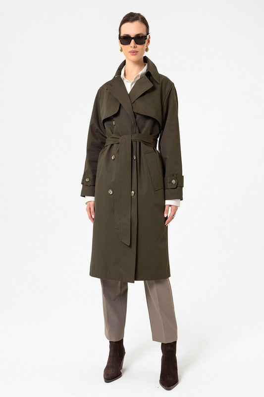 Antioch Women's Double-Breasted Belted Trench Coat
