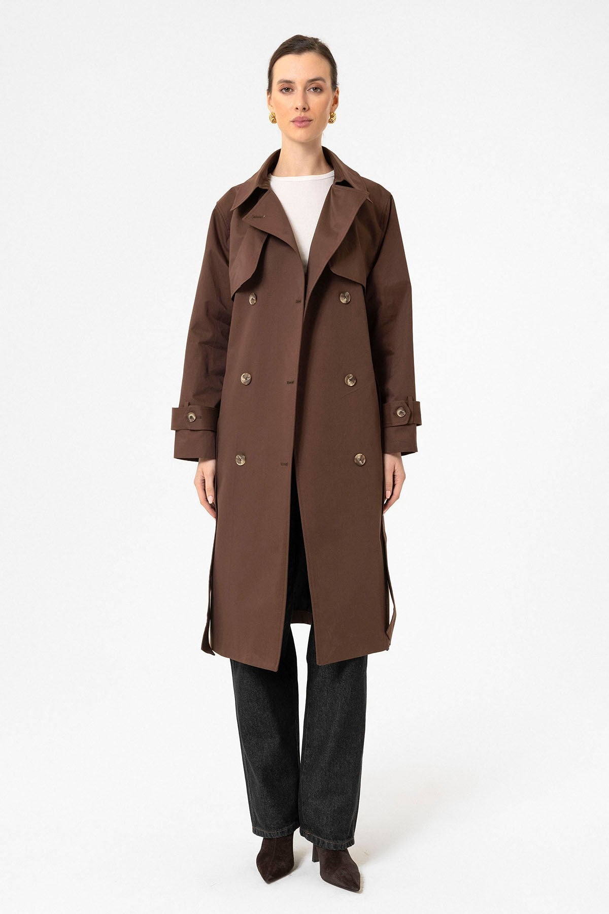 Antioch Women's Double-Breasted Belted Trench Coat