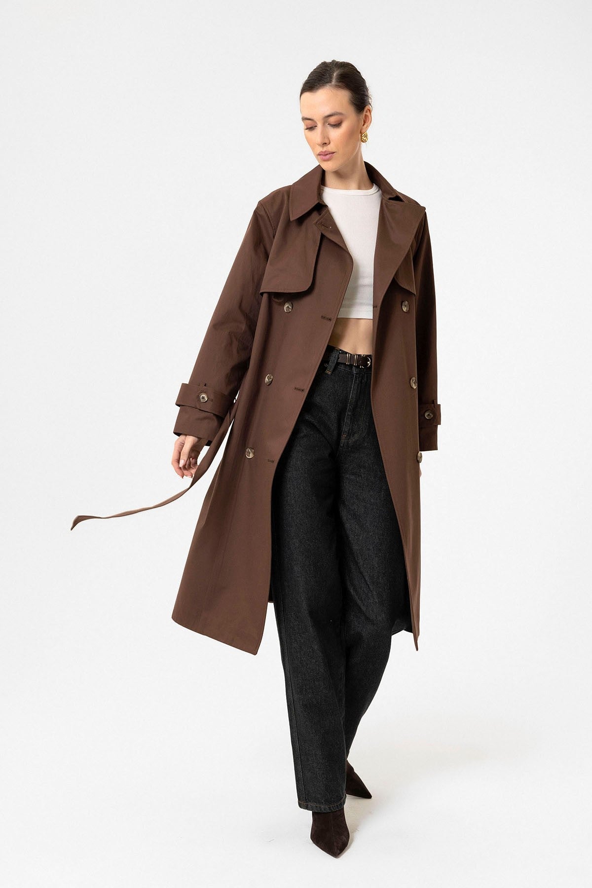 Antioch Women's Double-Breasted Belted Trench Coat