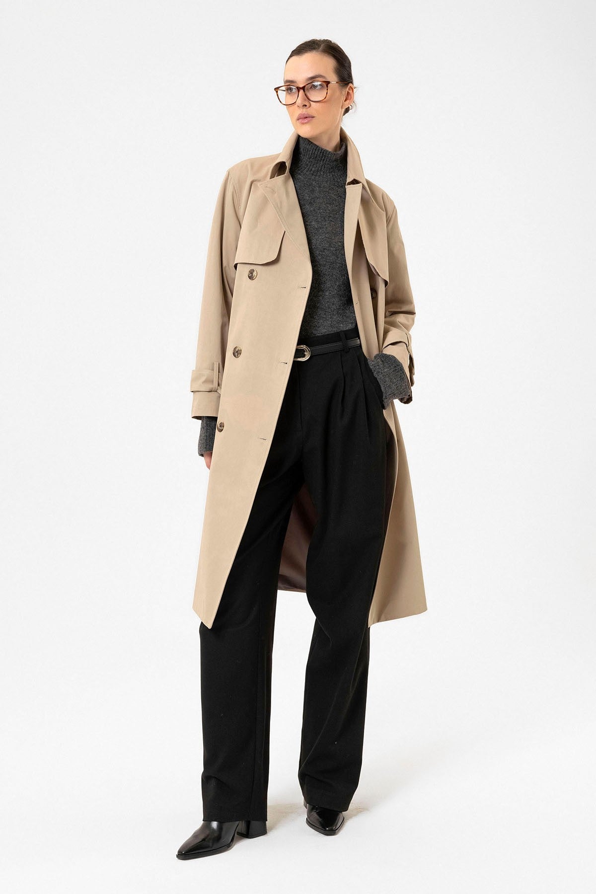 Antioch Women's Double-Breasted Belted Trench Coat