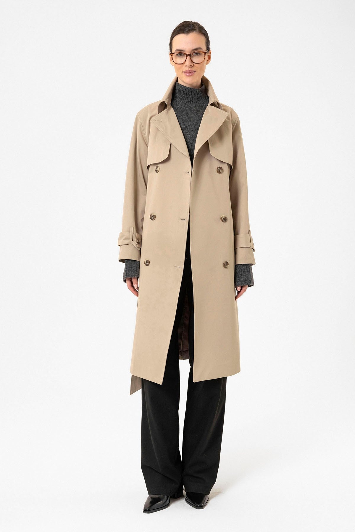 Antioch Women's Double-Breasted Belted Trench Coat