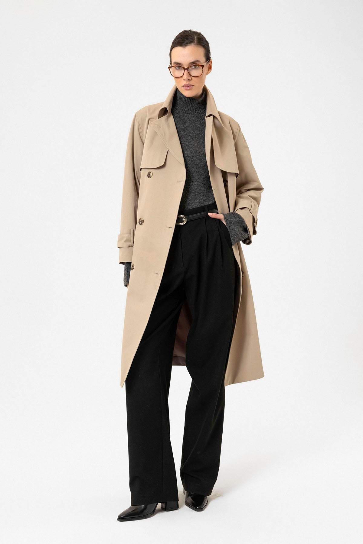 Antioch Women's Double-Breasted Belted Trench Coat