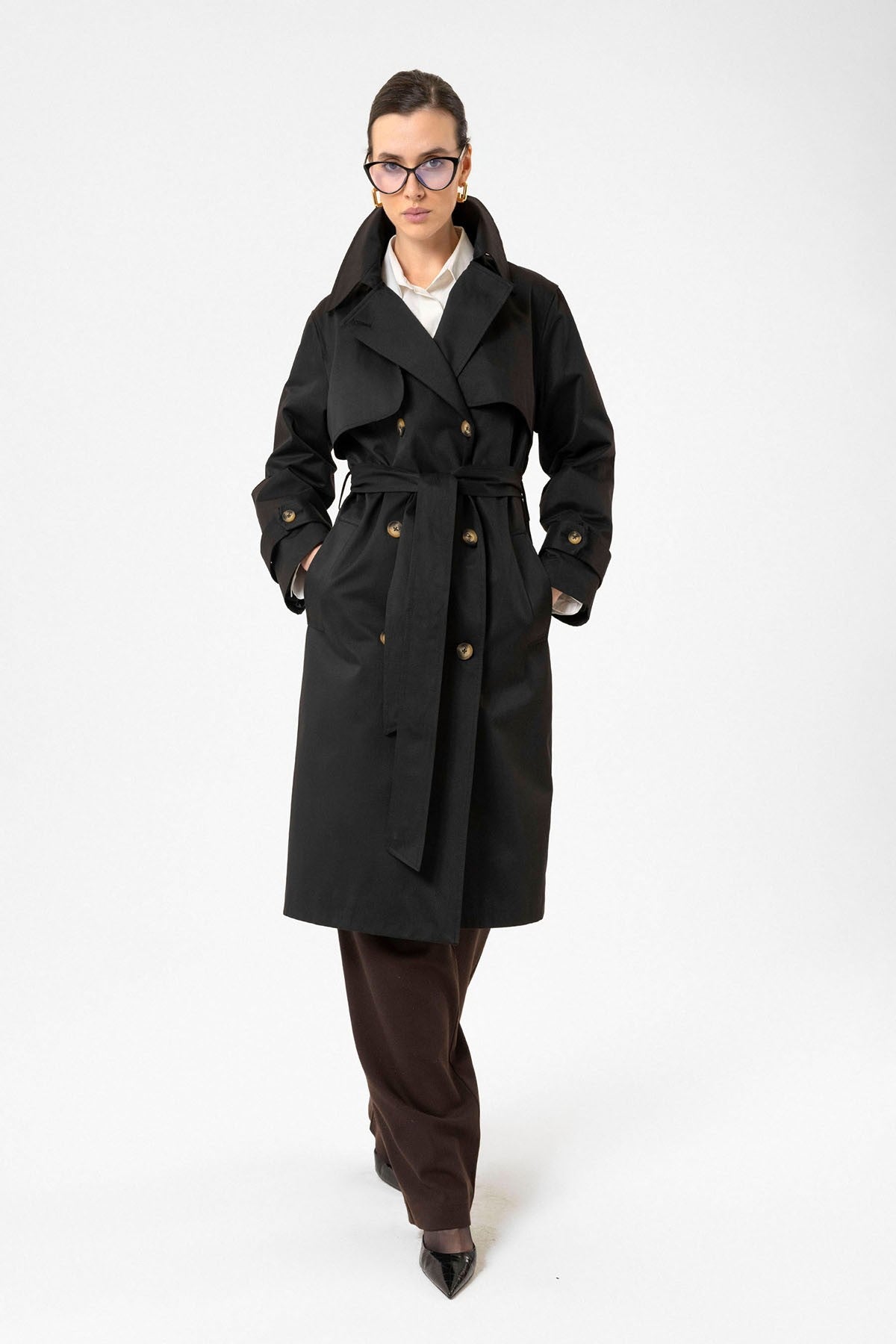 Antioch Women's Double-Breasted Belted Trench Coat