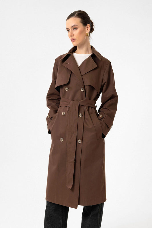 Antioch Women's Double-Breasted Belted Trench Coat