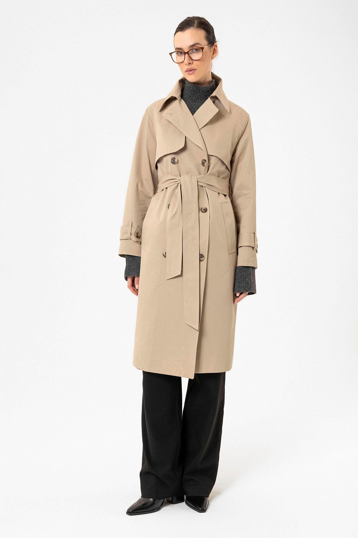 Antioch Women's Double-Breasted Belted Trench Coat