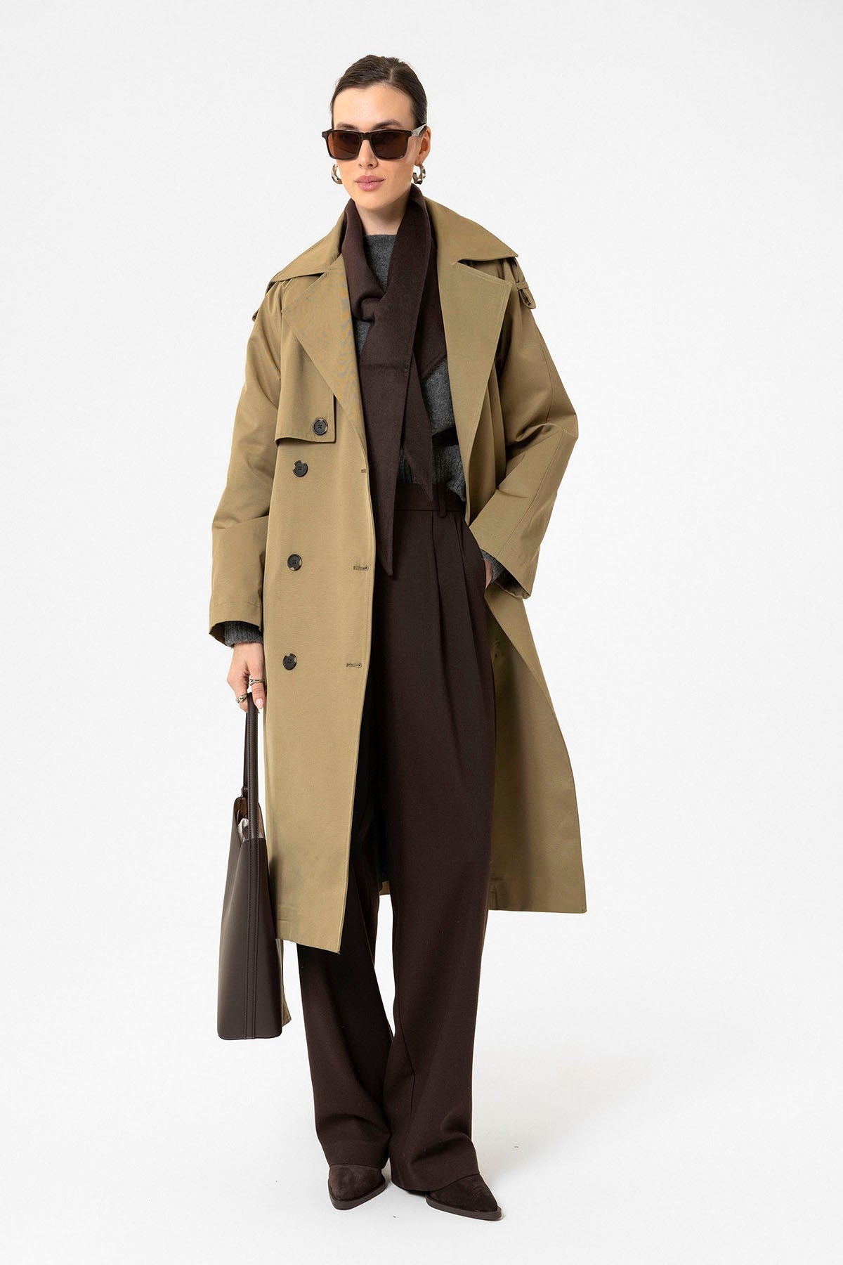 Antioch Women's Long Trench Coat with Belt