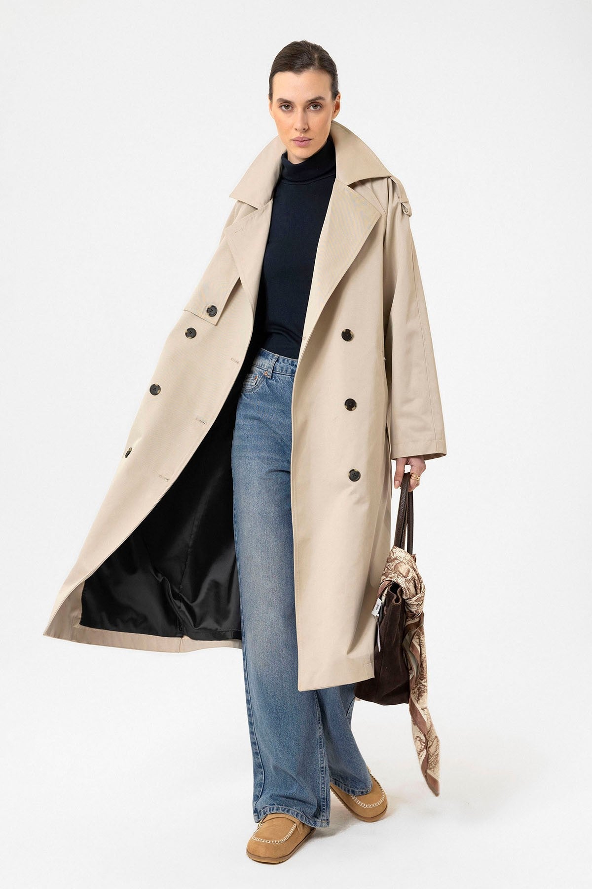 Antioch Women's Long Trench Coat with Belt