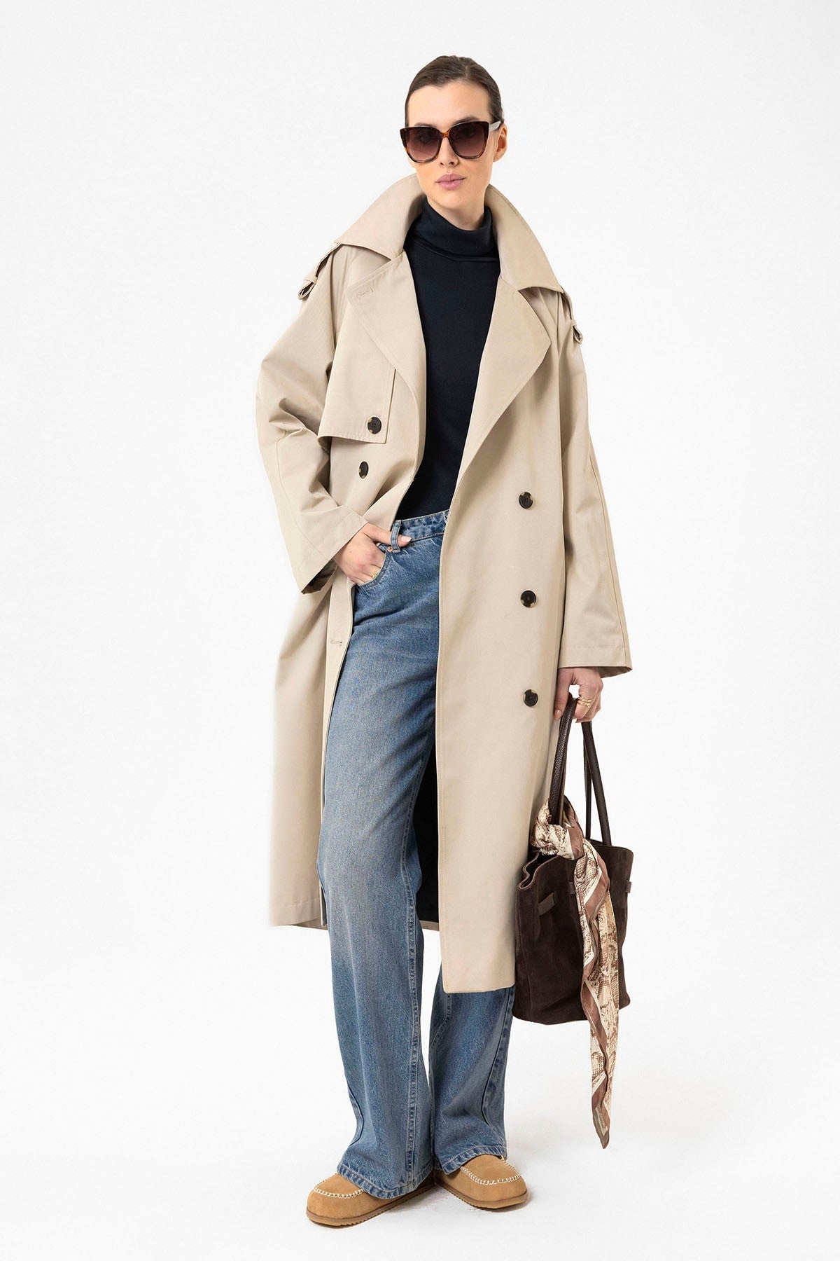 Antioch Women's Long Trench Coat with Belt
